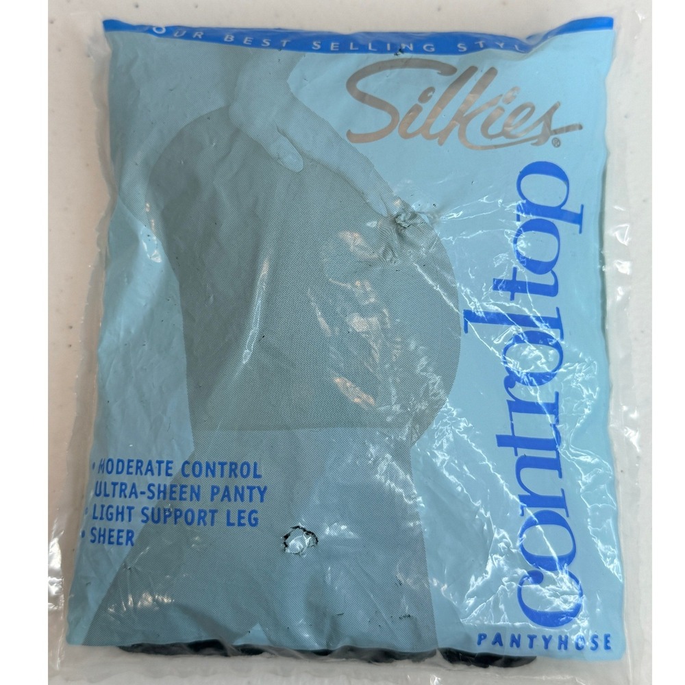 Silkies Control Top Pantyhose Medium Jet Black Sheer Light Support 070208 2003